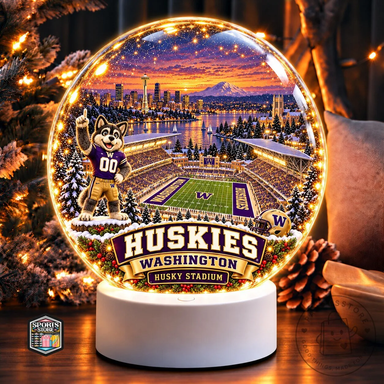 Washington Huskies Football Husky Stadium Light-Up Ornament