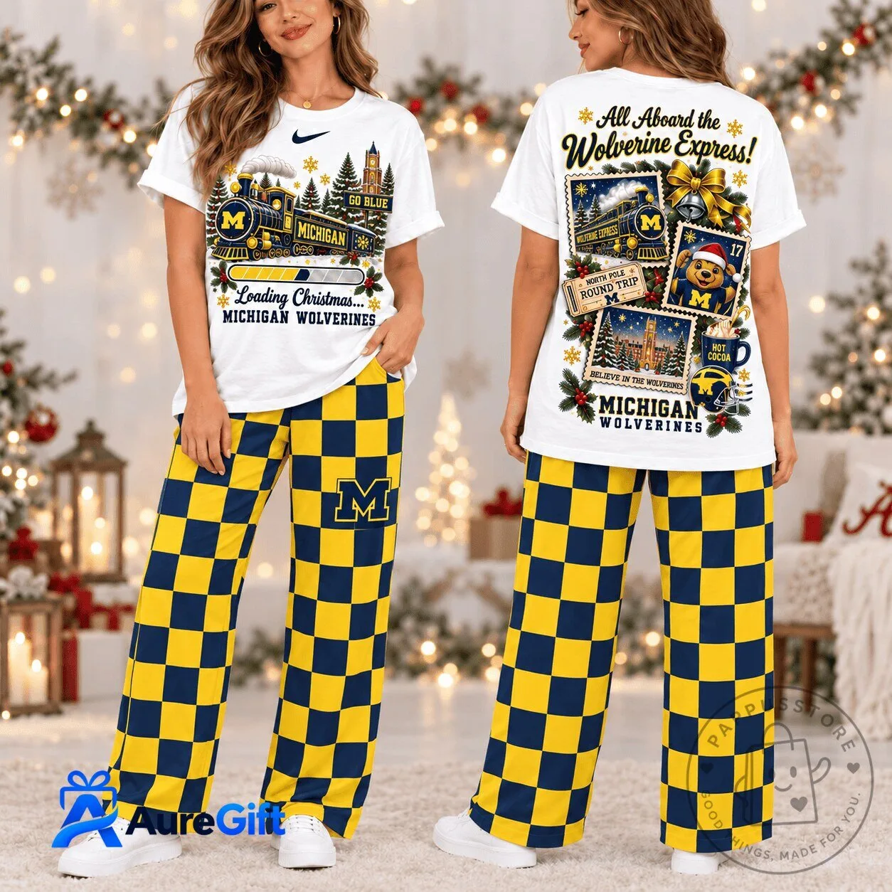 Michigan Wolverines Christmas Holiday Pajamas Set for Women
