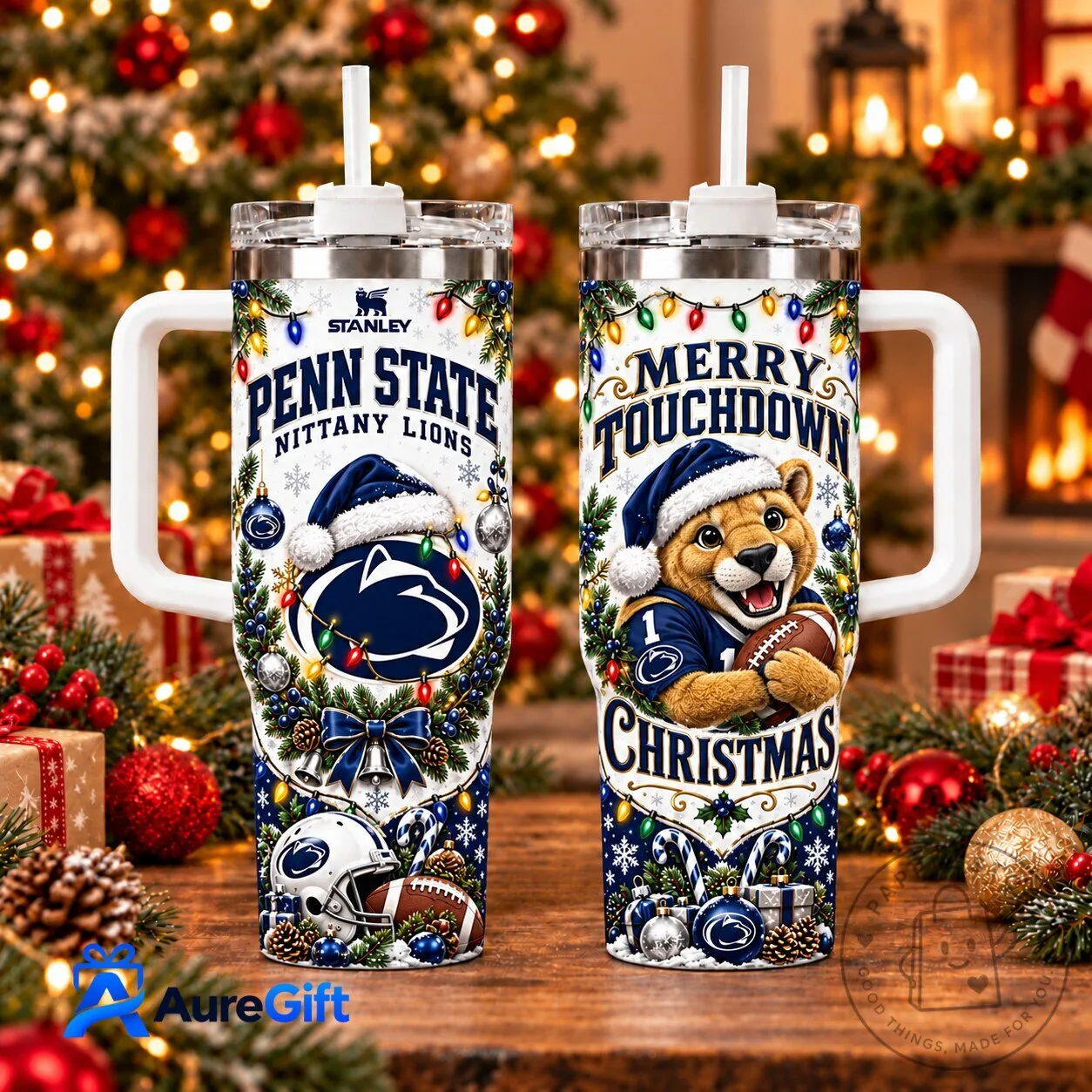 Penn State Nittany Lions Merry Touchdown Christmas Holiday Tumbler
