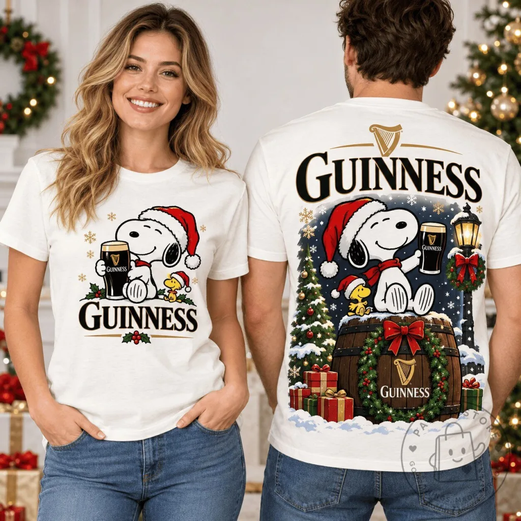 Guinness Snoopy Christmas Holiday White T-Shirt