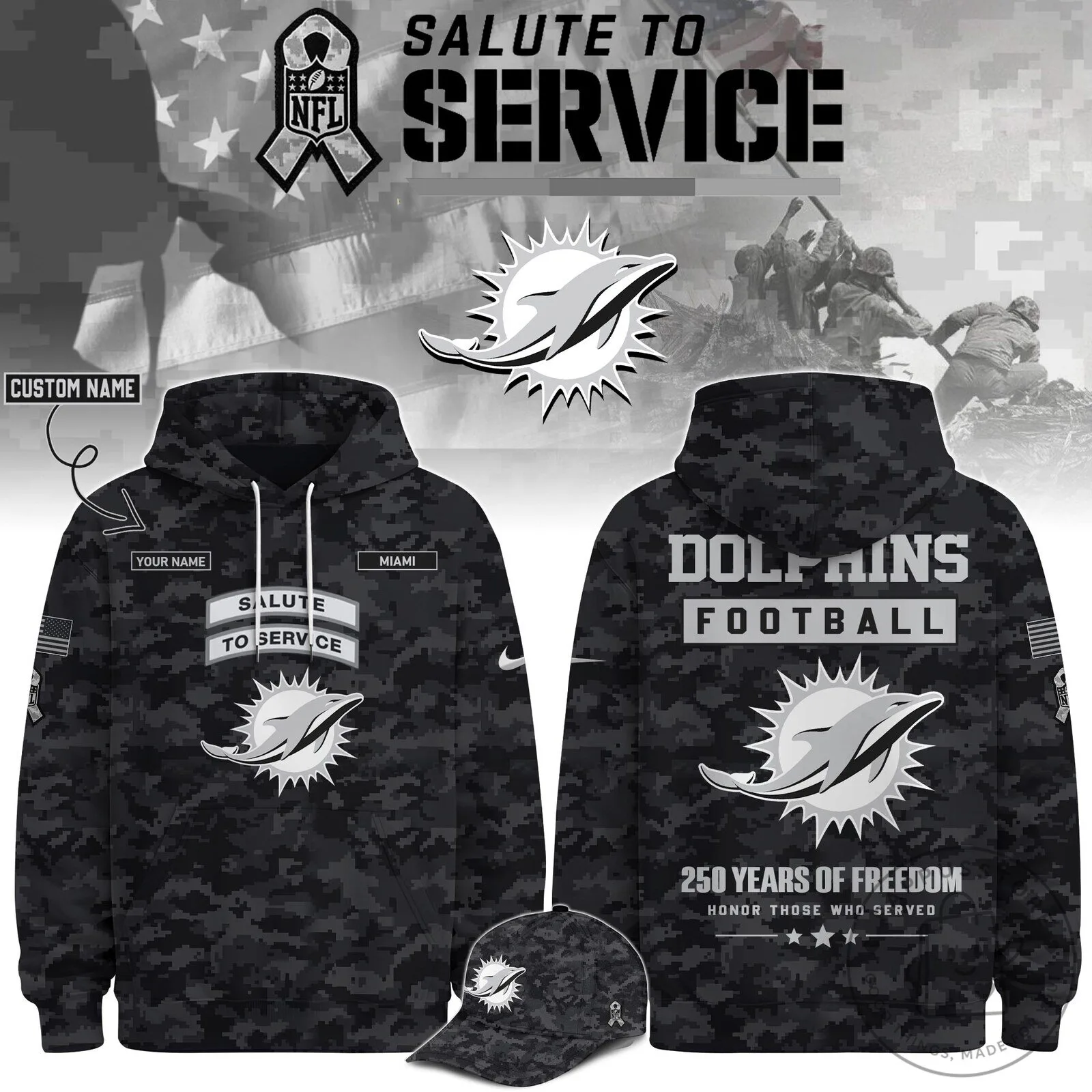 Veterans Day Football Hoodie - Salute To Service by Miami Dolphins