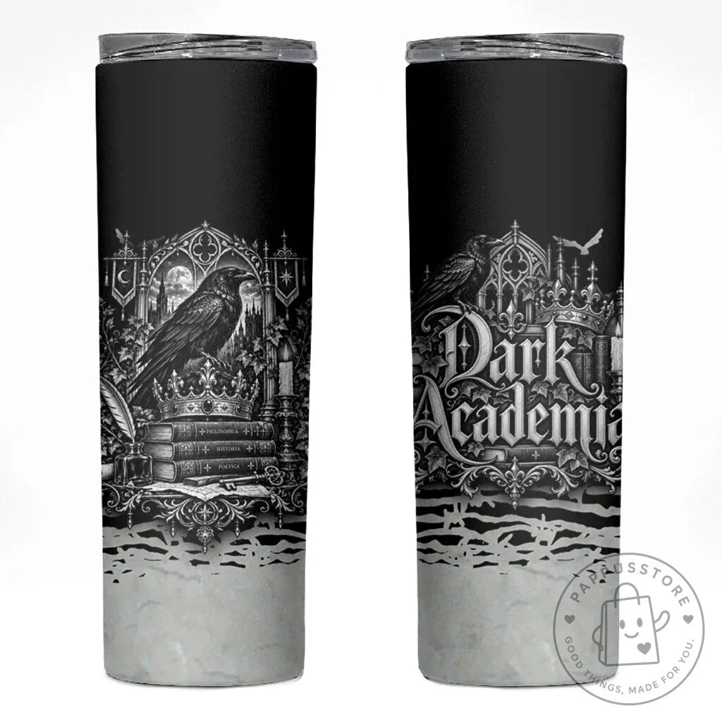Dark Academia Raven Gothic Literature Vintage Bookish Aesthetic Skinny Tumbler