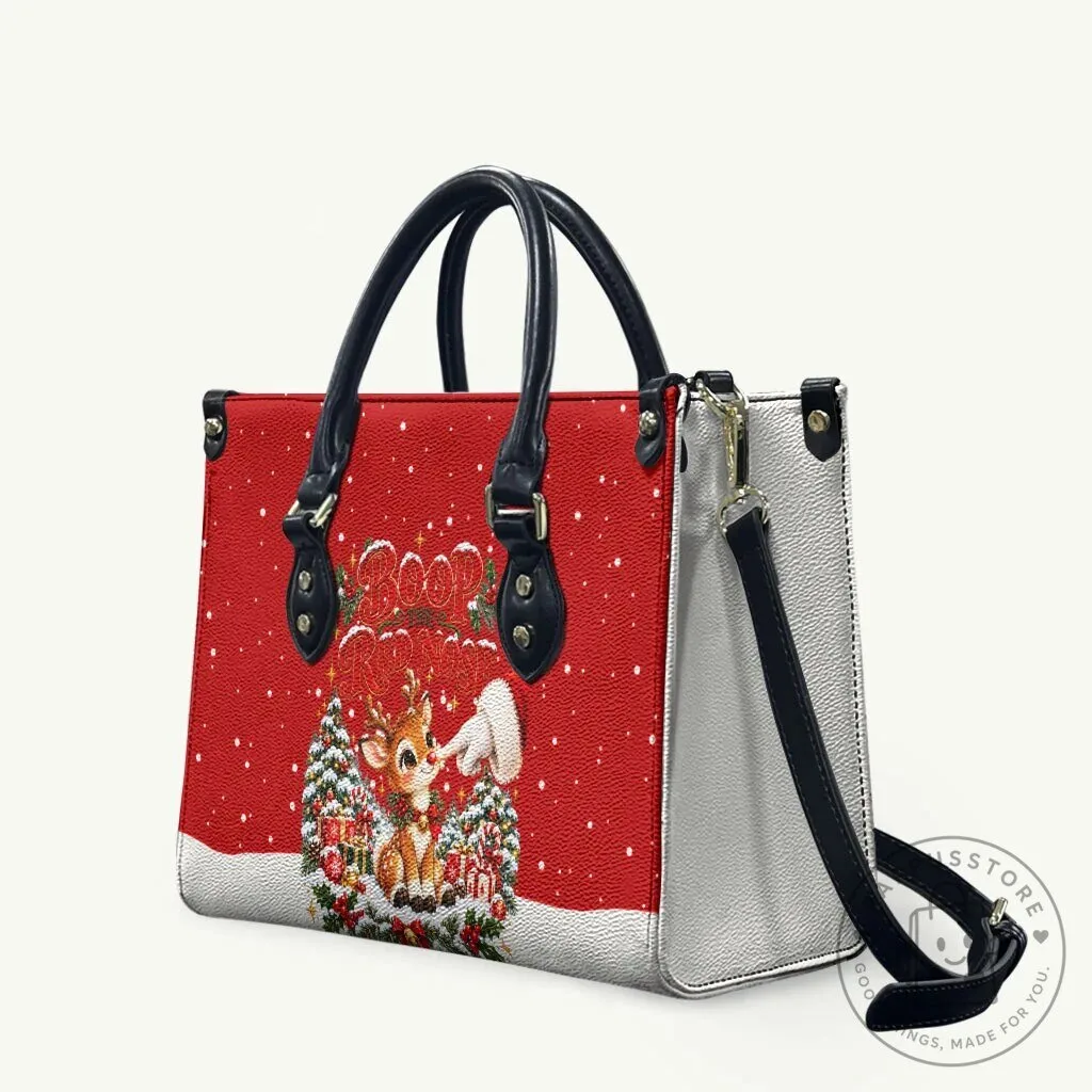 Cute Reindeer Boop Christmas Festive Vintage Winter Snow Leather Handbag