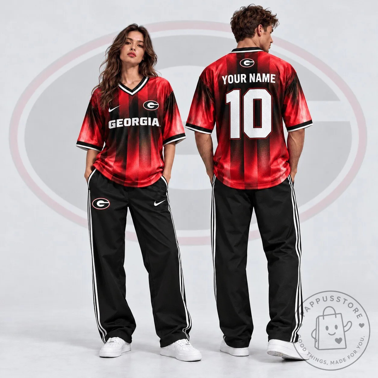Georgia Bulldogs Personalized Red Black Gradient Stripe Football Jersey