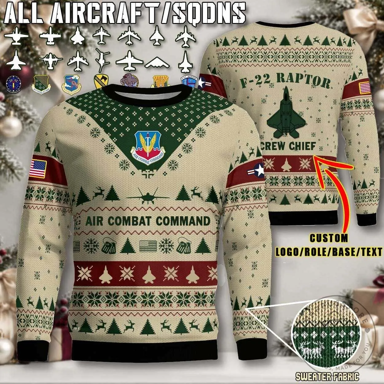 Air Combat Command F-22 Raptor Ugly Christmas Sweater
