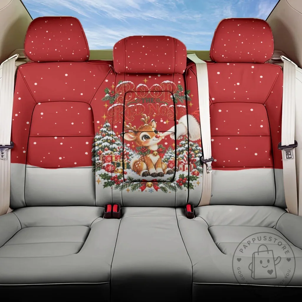 Cute Reindeer Boop Christmas Back Car Seat Cover Festive Vintage Winter Snow Design