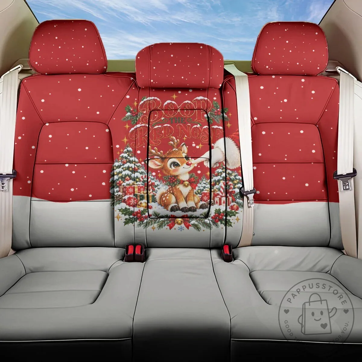 Cute Reindeer Boop Christmas Back Car Seat Cover Festive Vintage Winter Snow Design