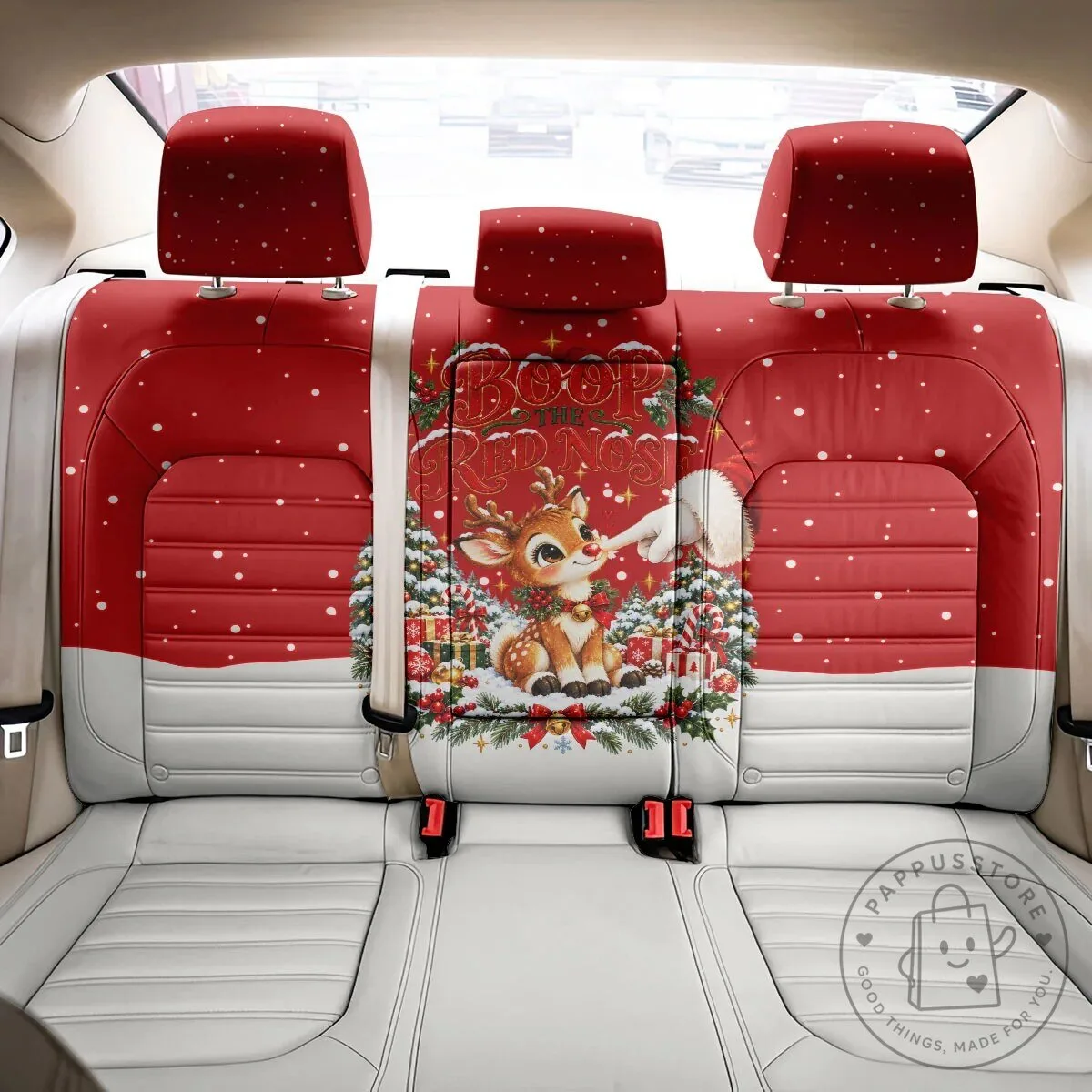 Cute Reindeer Boop Christmas Back Car Seat Cover Festive Vintage Winter Snow Design 4 Cute Reindeer Boop Christmas Back Car Seat Cover Festive Vintage Winter Snow Design
