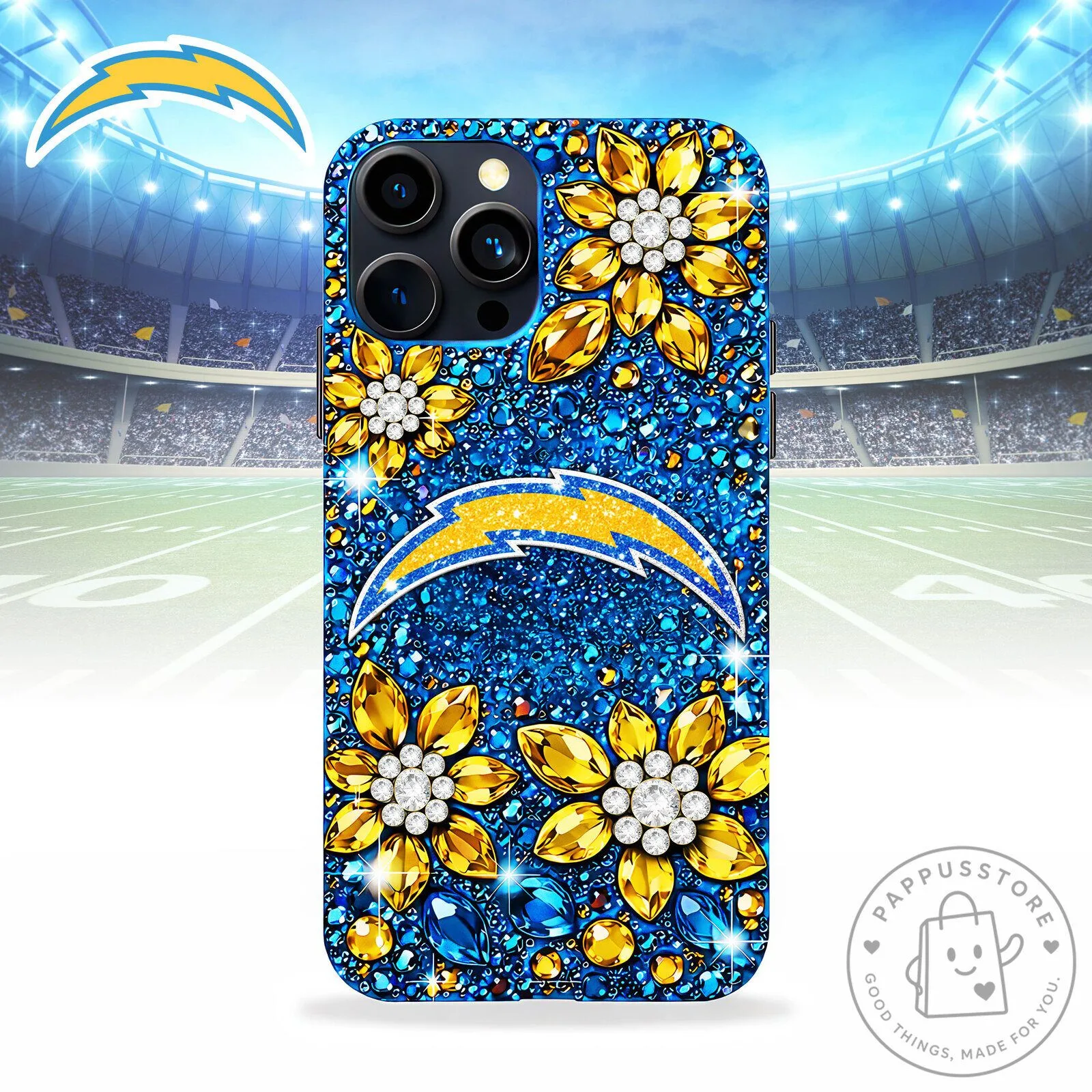 Los Angeles Chargers Glitter Bling Rhinestone Flowers NFL Phone Case