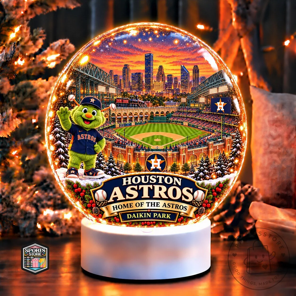 Houston Astros Baseball Team Christmas Holiday Light-Up Acrylic Block