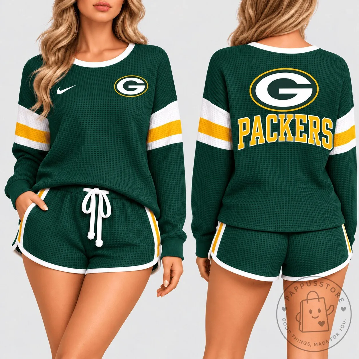 Green Bay Packers Women's Football Team Waffle Knit Lounge Set