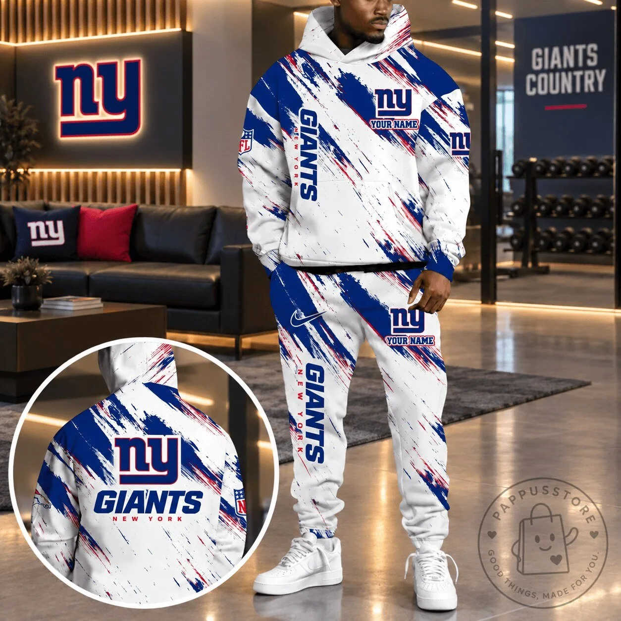 New York Giants Personalized NFL Team White Paint Splatter Hoodie