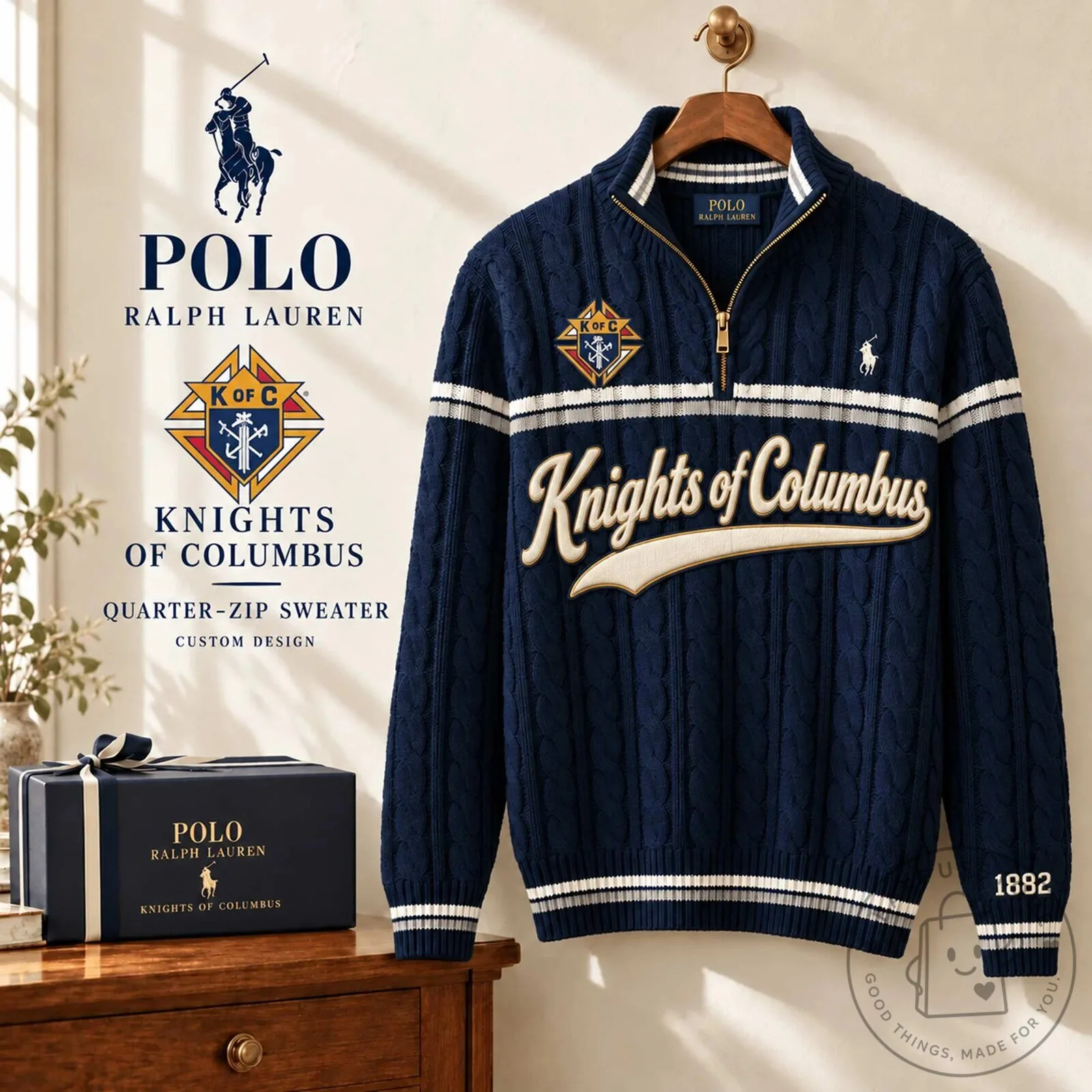 Knights of Columbus Quarter-Zip Sweater, Custom Design Polo Ralph Lauren