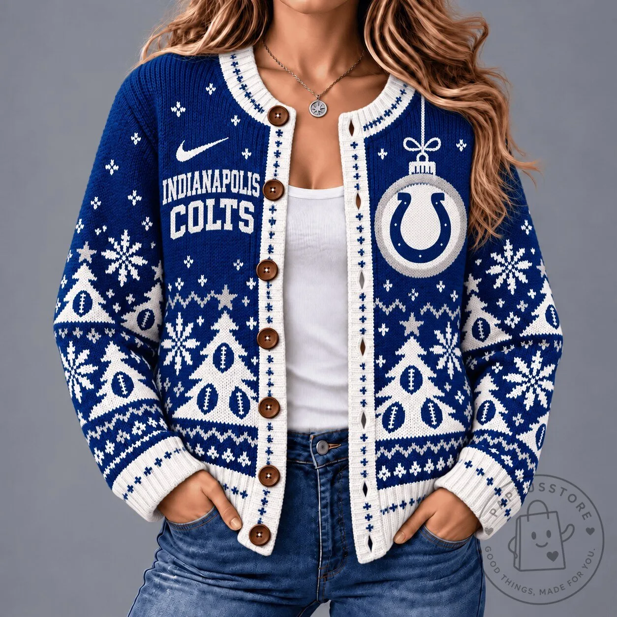 Indianapolis Colts Christmas Snowflake Holiday Knit Cardigan Sweater