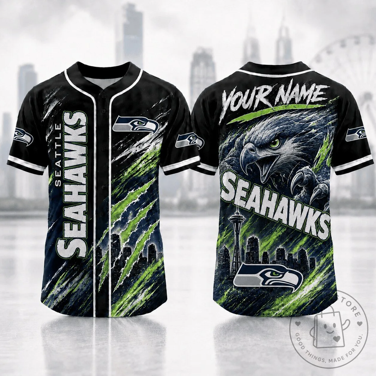 Seattle Seahawks Personalized NFL Football Baseball Jersey for Men