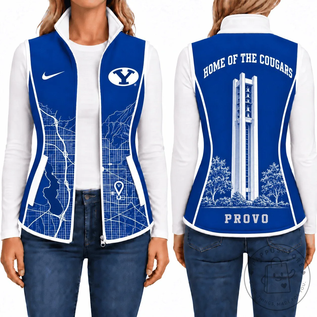 Brigham Young University Cougars Women's Blue Map Design Fleece Vest Jacket