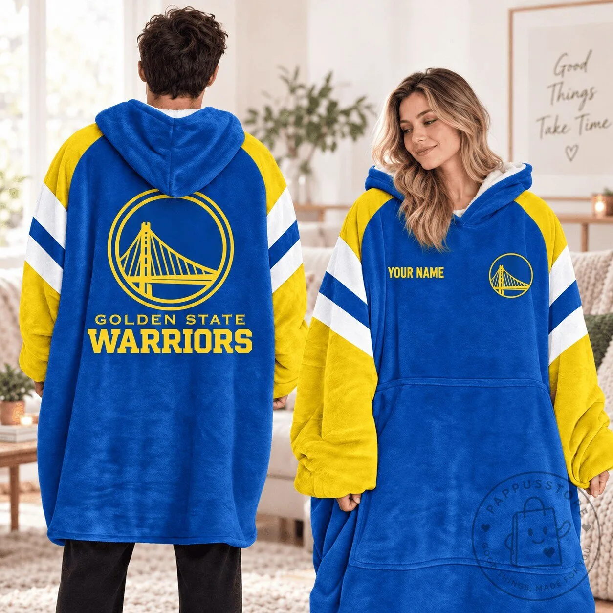 Golden State Warriors Personalized Oversized Wearable Blanket Hoodie