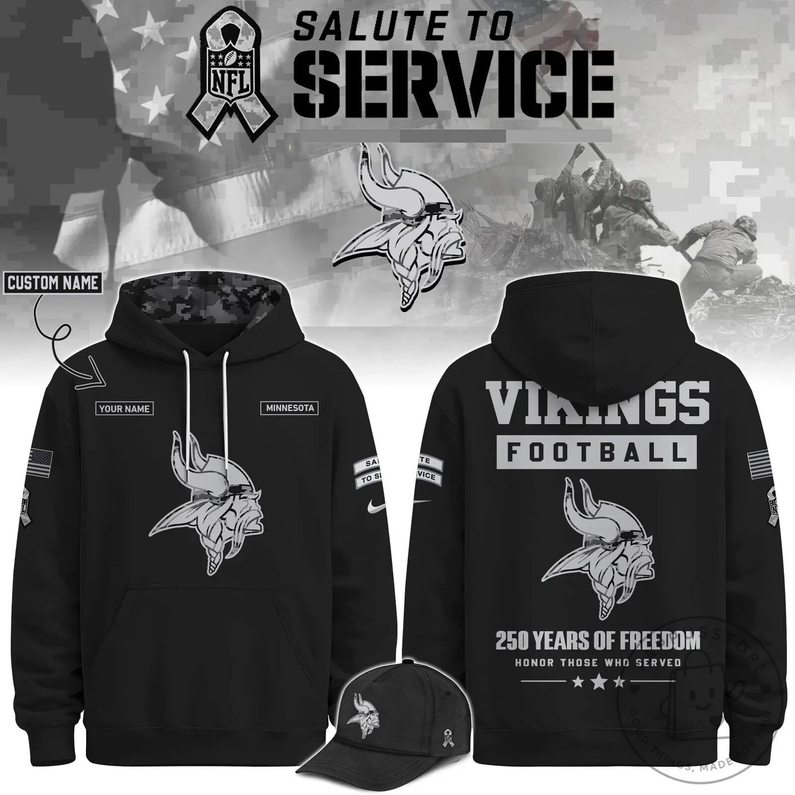 Veterans Day Football Hoodie - Minnesota Vikings Salute To Service Edition