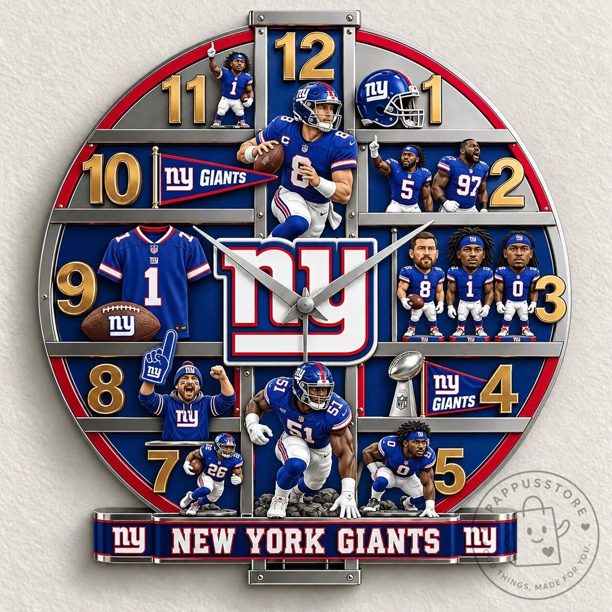 New York Giants NFL Football Team Logo and Players Wall Clock