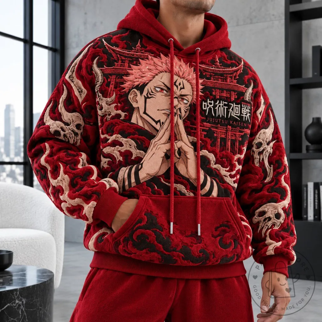 Jujutsu Kaisen Yuji Itadori Sukuna Anime Manga Red Hoodie Jujutsu Kaisen Yuji Itadori Sukuna Anime Manga Red Hoodie
