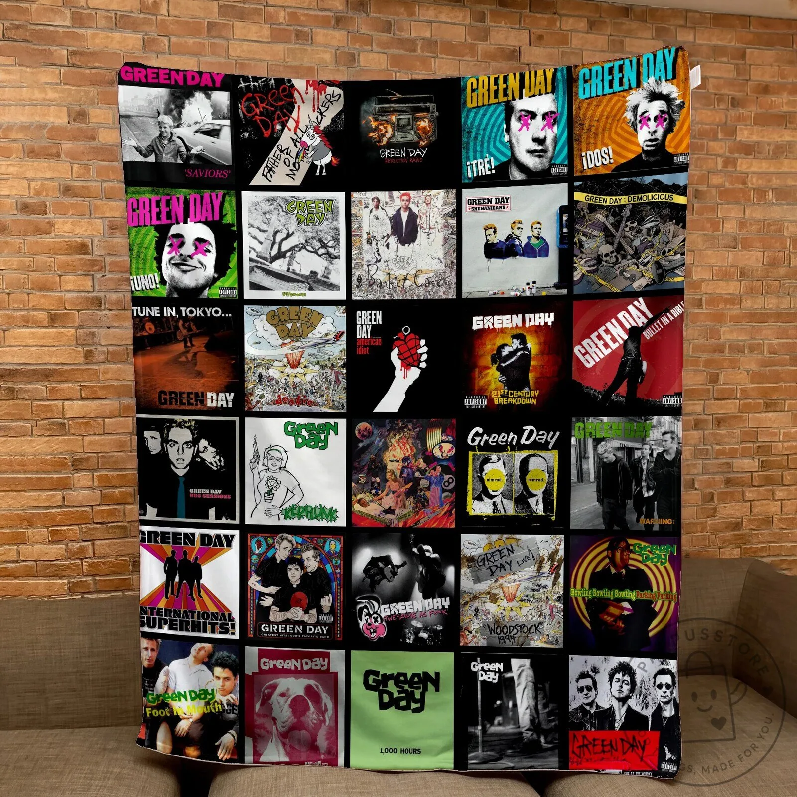 Green Day Album Covers Collage Sherpa Fleece Blanket