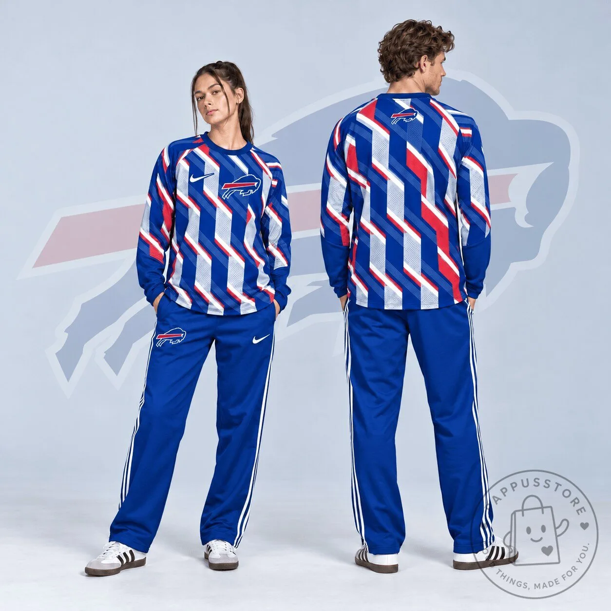 Buffalo Bills Bold Diagonal Stripe Long Sleeve Crewneck Shirt and Track Pants Set