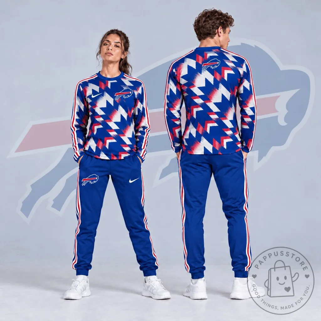 Buffalo Bills Abstract Camouflage Pattern Long Sleeve Crewneck Sweatshirt