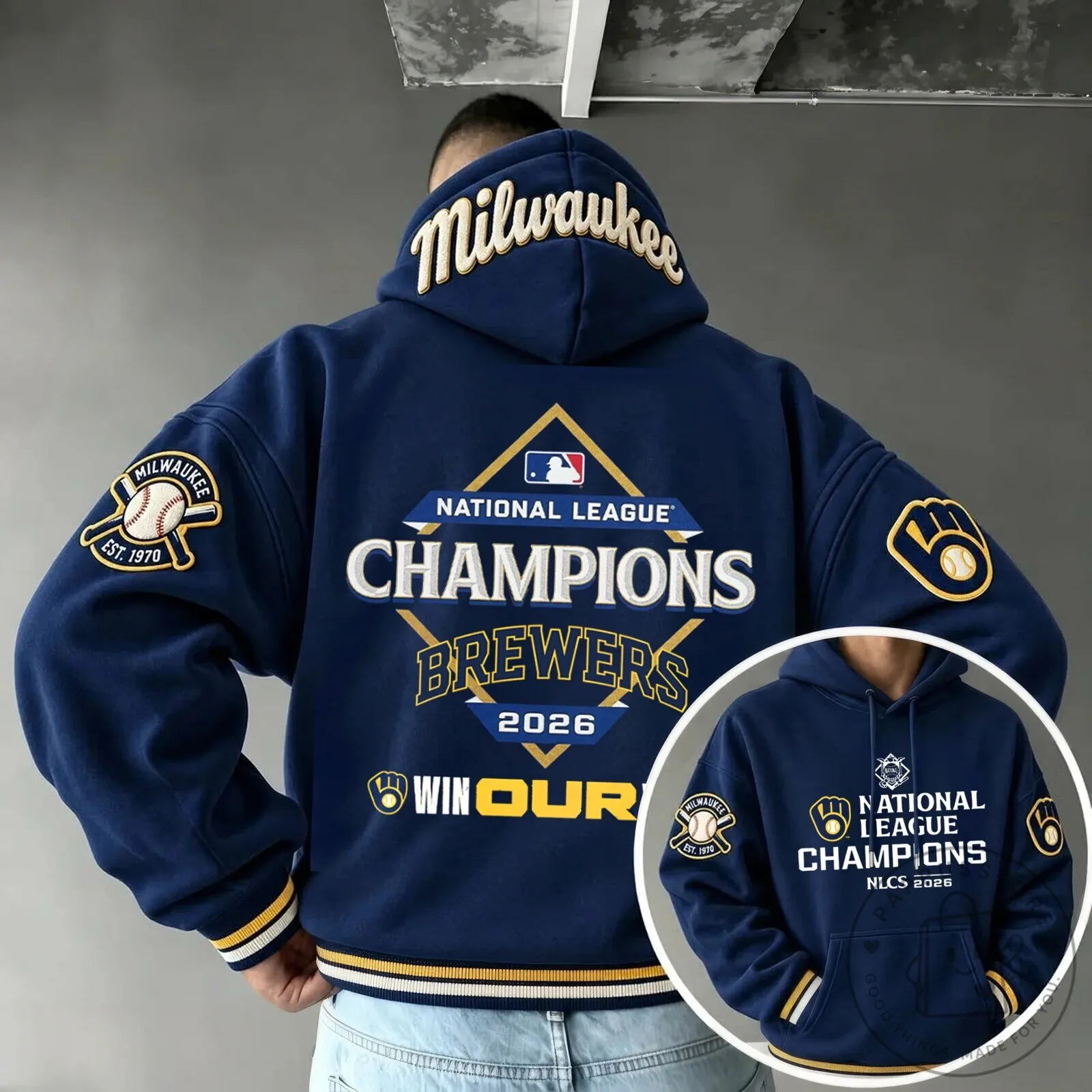 Navy Blue Hoodie for 2026 National League Champions - Milwaukee Brewers