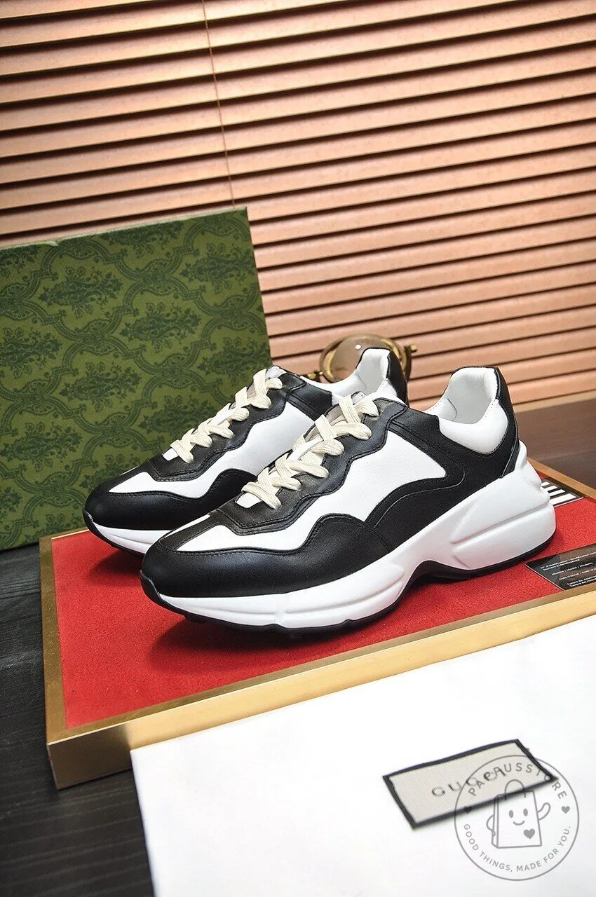 Gucci Black And White Leather Fashion Sneakers