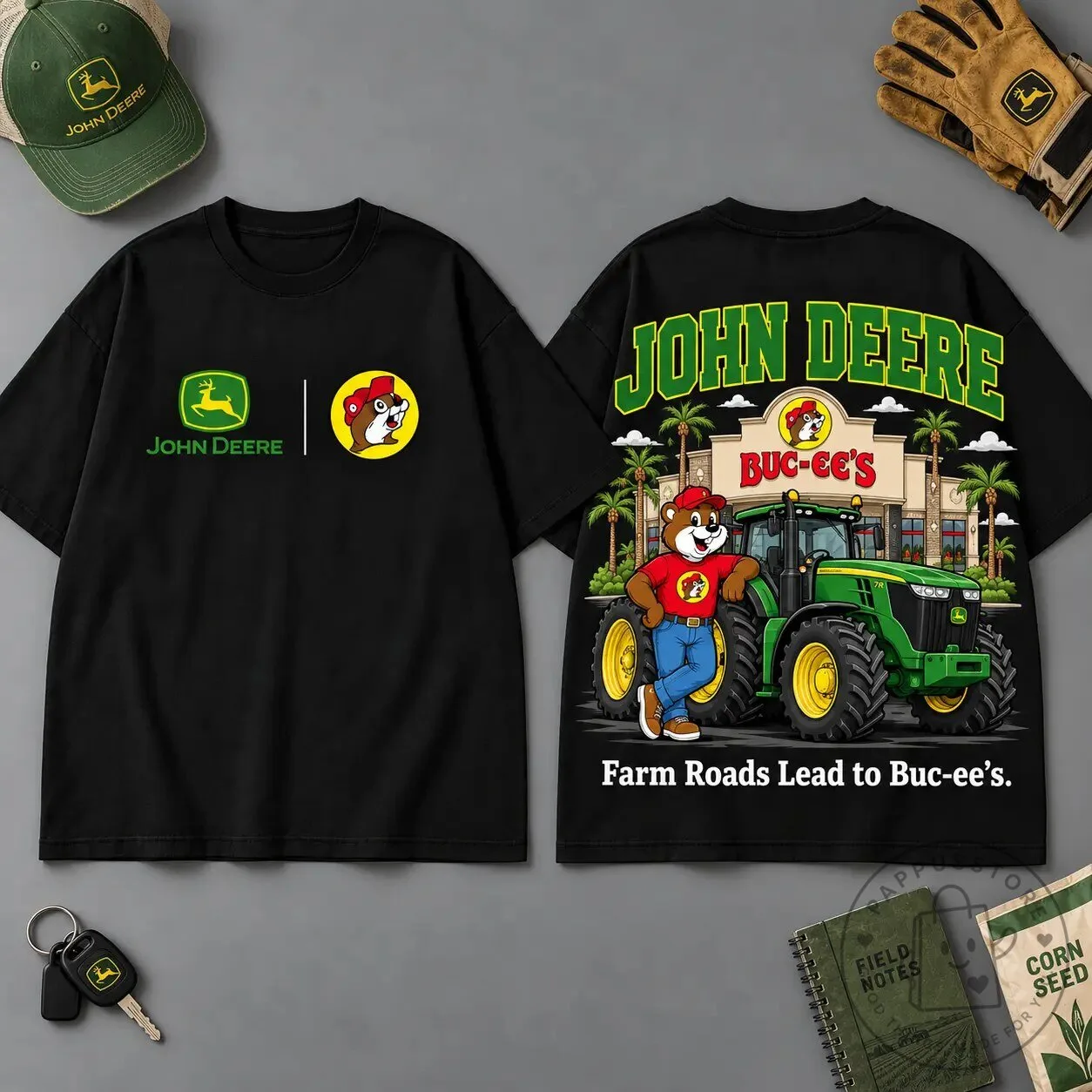 John Deere Buc-ee's Farm Roads Lead to Buc-ee's Black T-Shirt