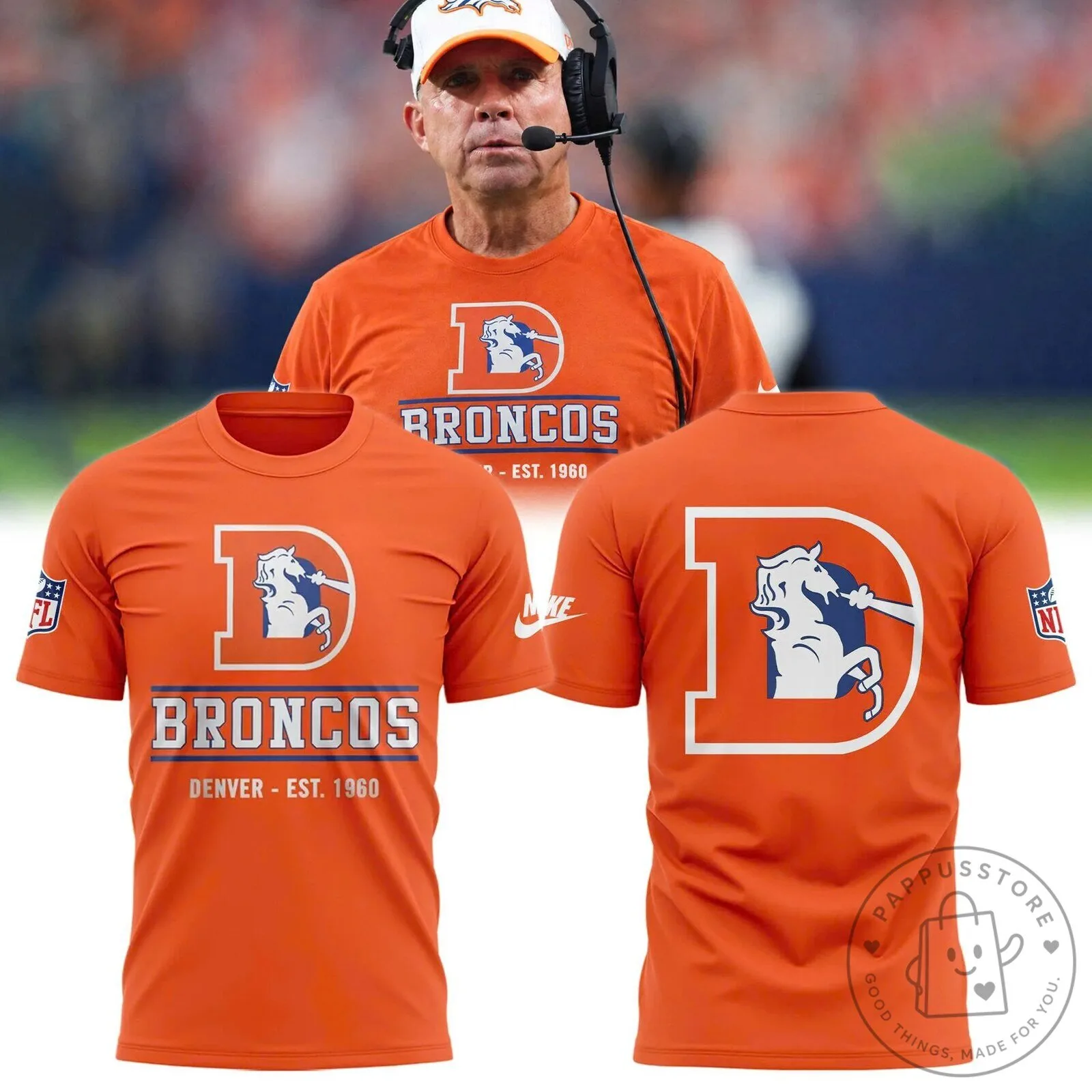 Denver Broncos Orange Throwback Football Team Logo Graphic T-Shirt