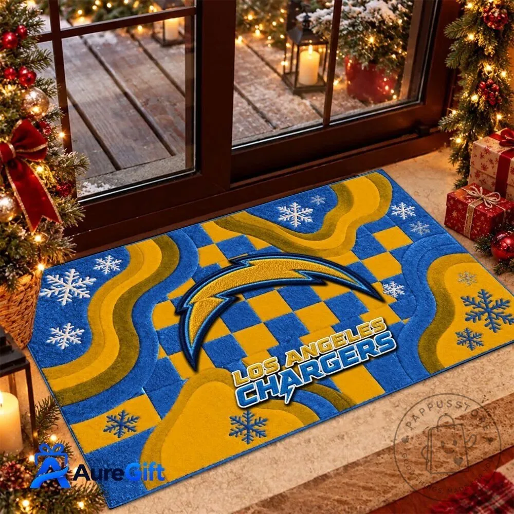 Los Angeles Chargers Christmas Snowflake Doormat