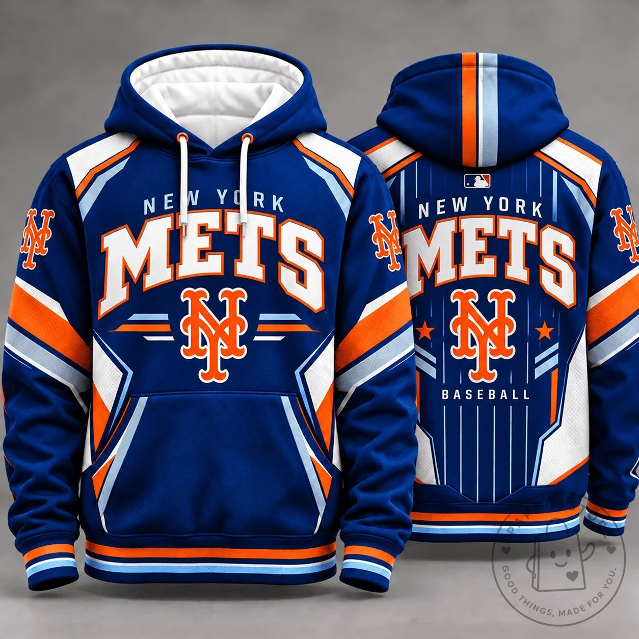 New York Mets MLB Baseball Team Blue Orange White Fan Hoodie