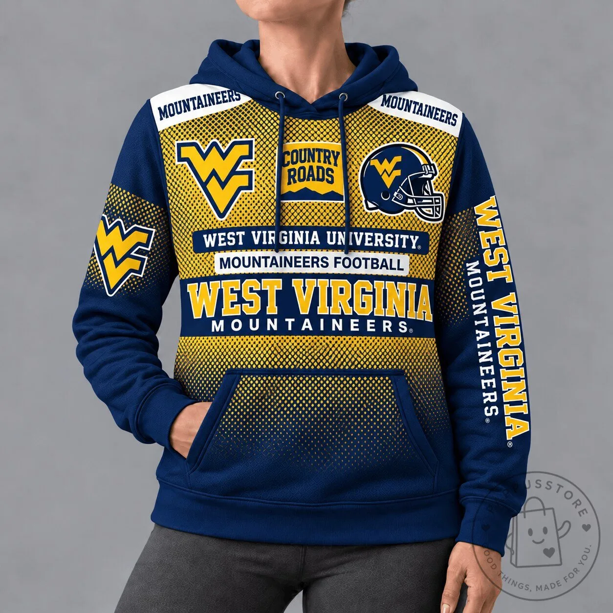 West Virginia Mountaineers Football Team Blue and Gold Hoodie