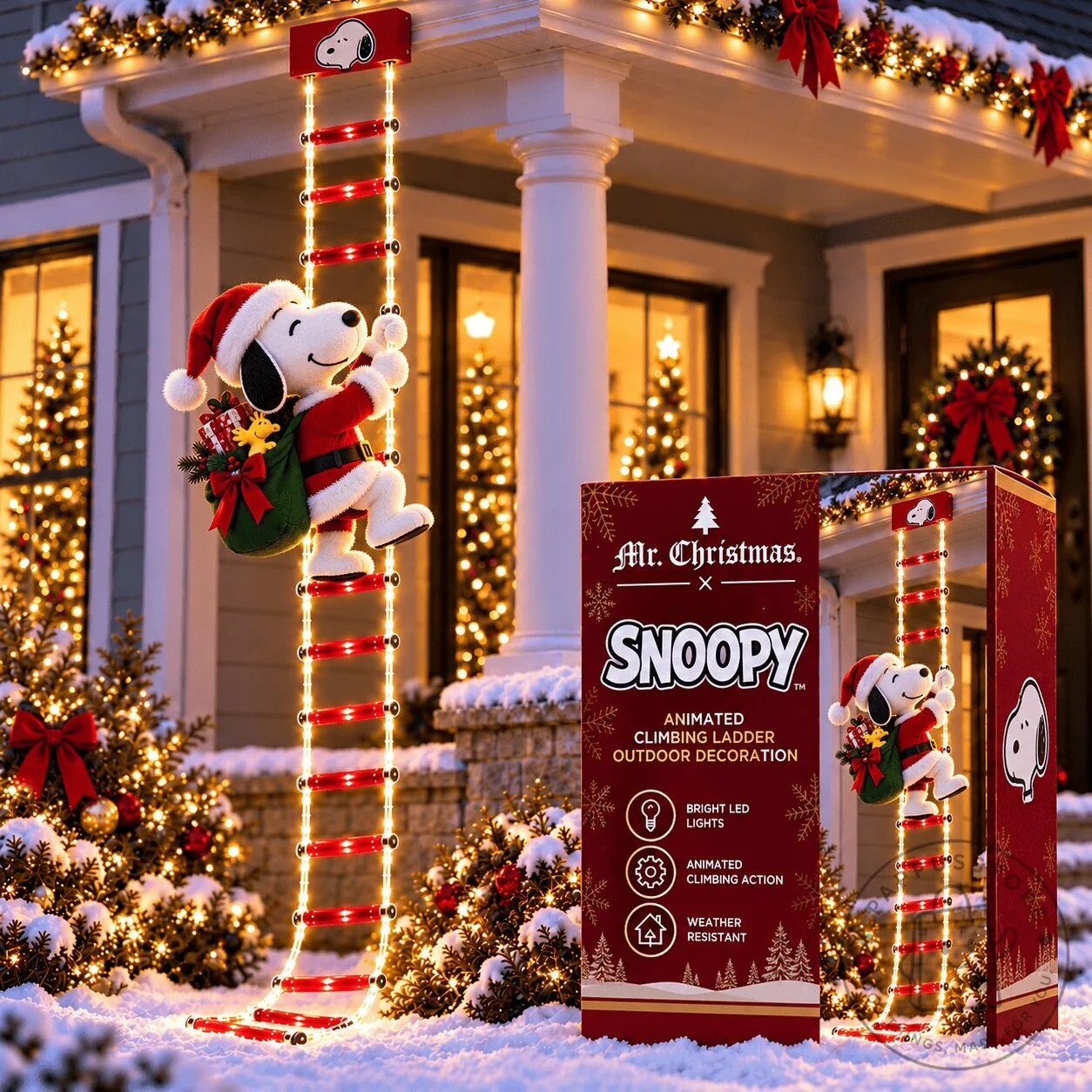 Snoopy Animated Climbing Ladder Outdoor Christmas Decoration with LED Lights
