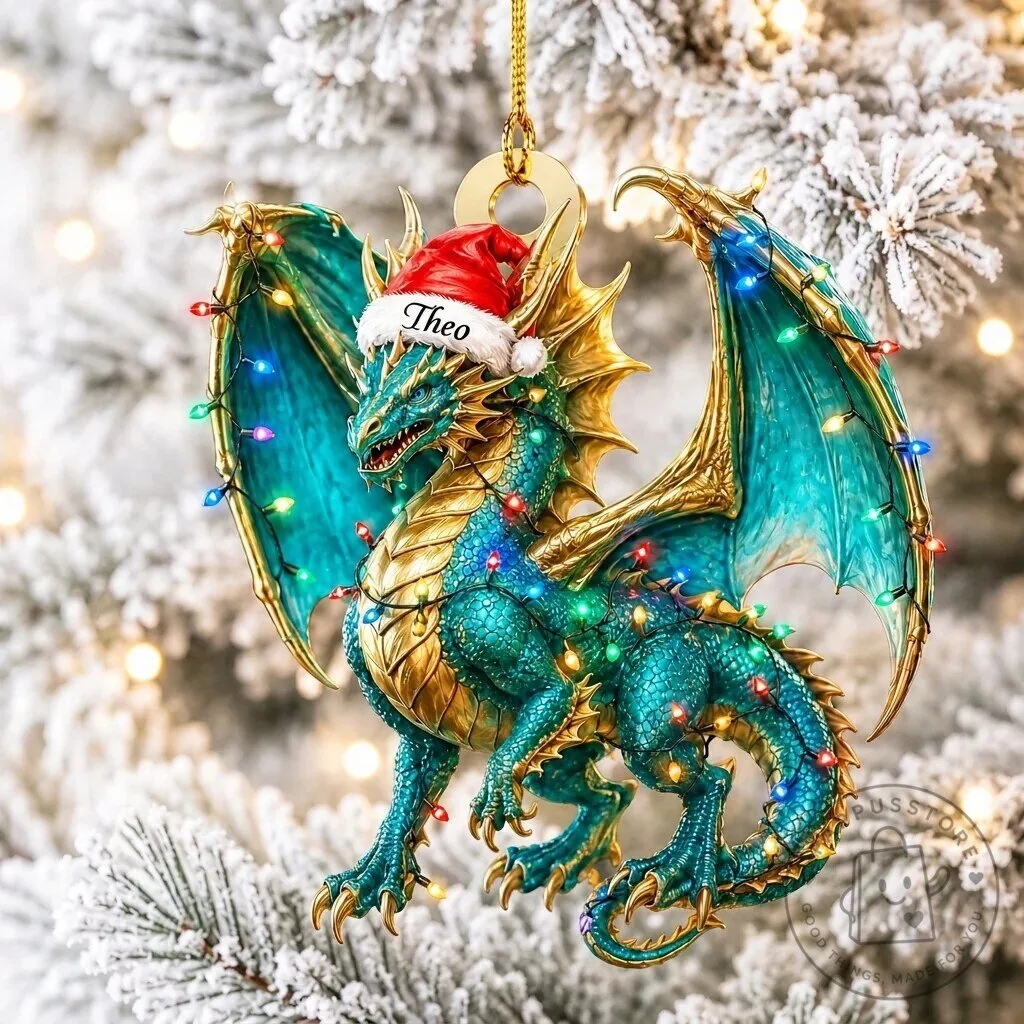 Personalized Blue Dragon Christmas Tree Ornament