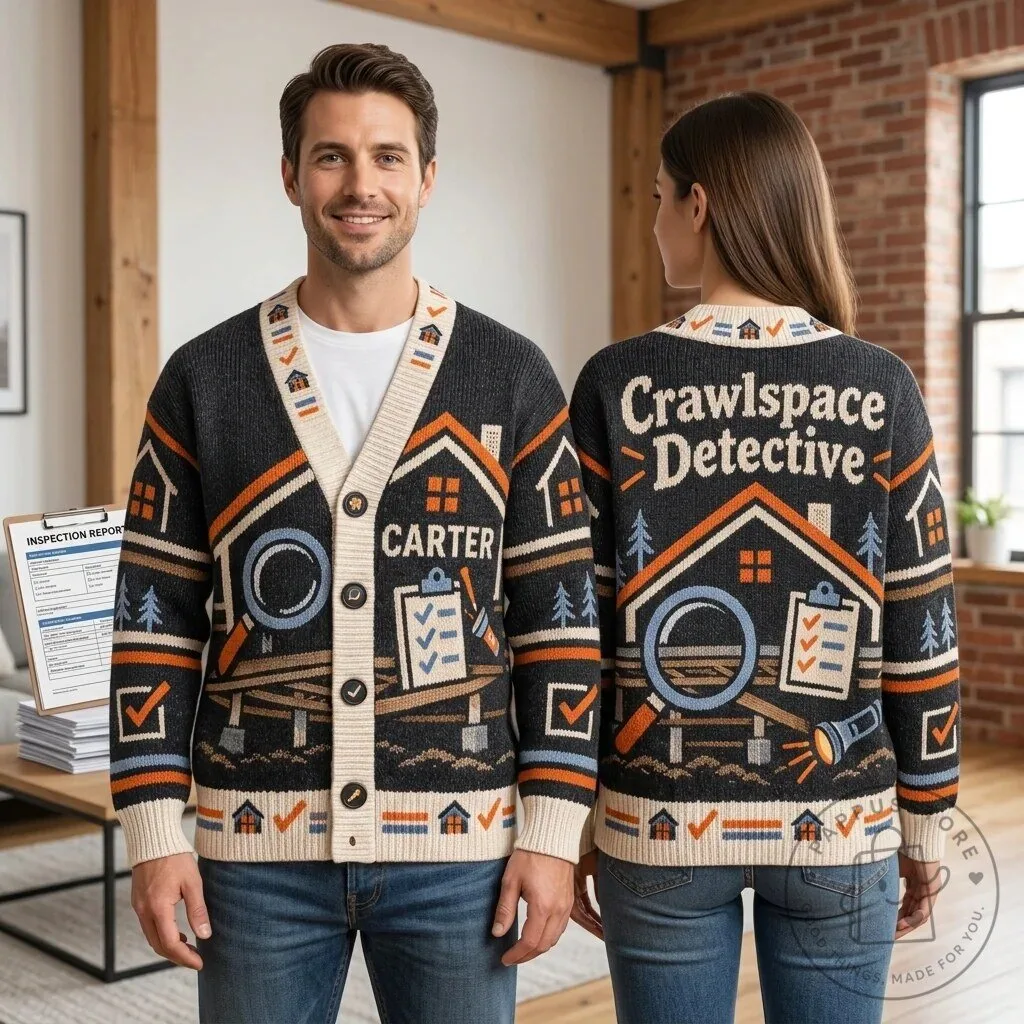 Personalized Home Inspector Crawlspace Detective Knitted Cardigan Sweater