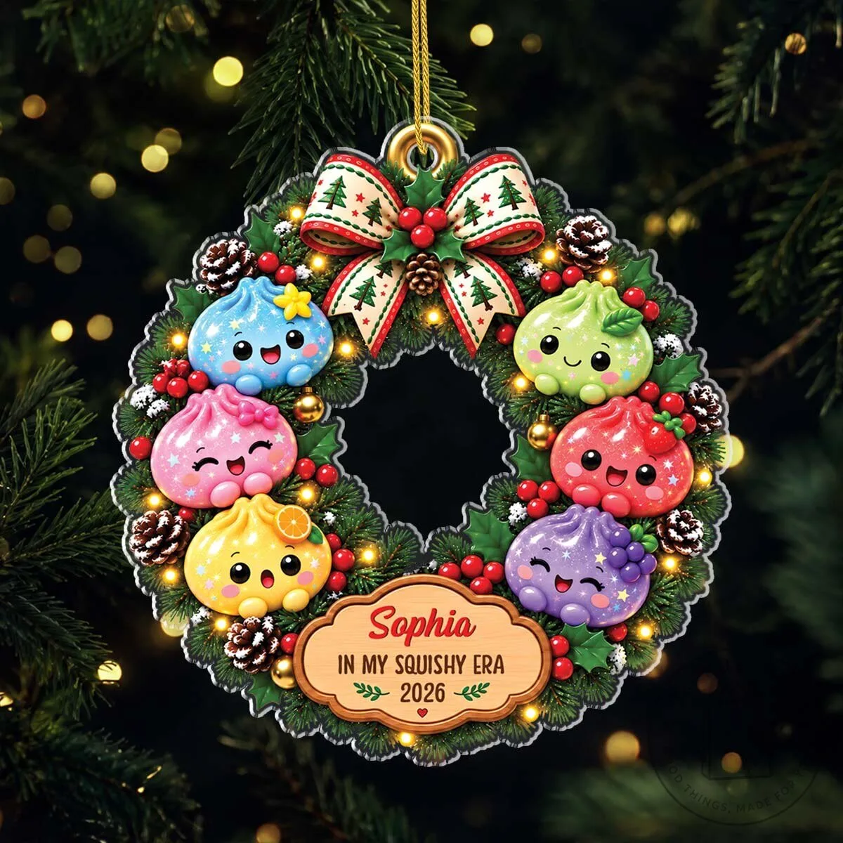 Customizable Squishy Dumpling Christmas Tree Ornament Wreath
