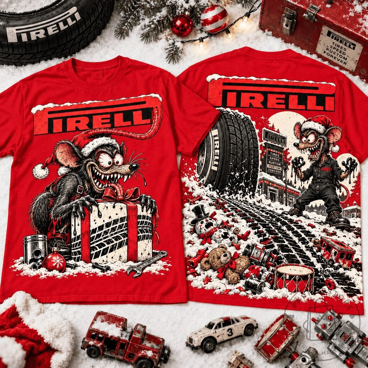 Pirelli Rat Fink Christmas Leave Tire Tracks Not Presents Racing T-Shirt