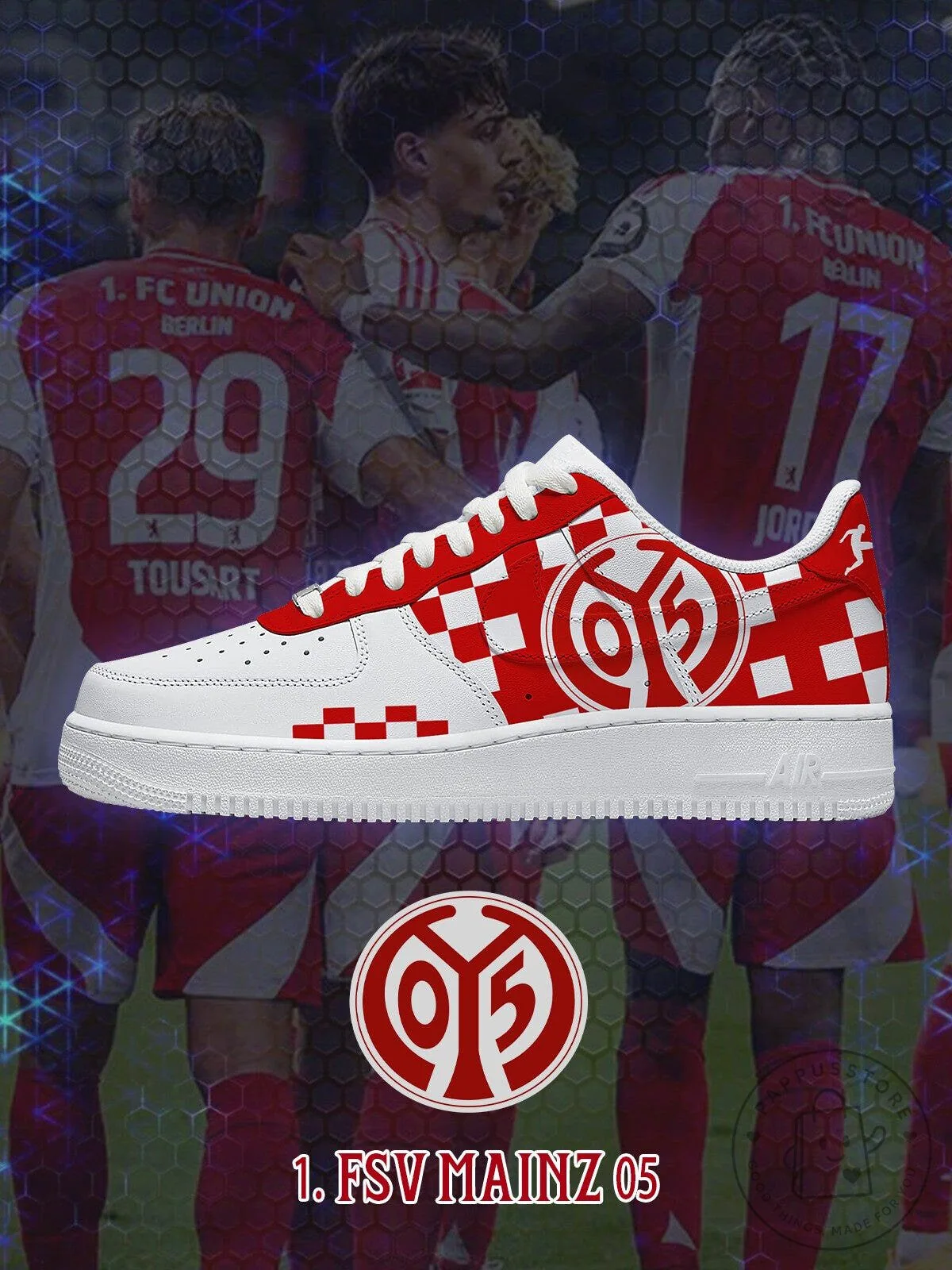 1. FSV Mainz 05 Football Club Red and White Checkered Pattern Sneakers 3 1. FSV Mainz 05 Football Club Red and White Checkered Pattern Sneakers