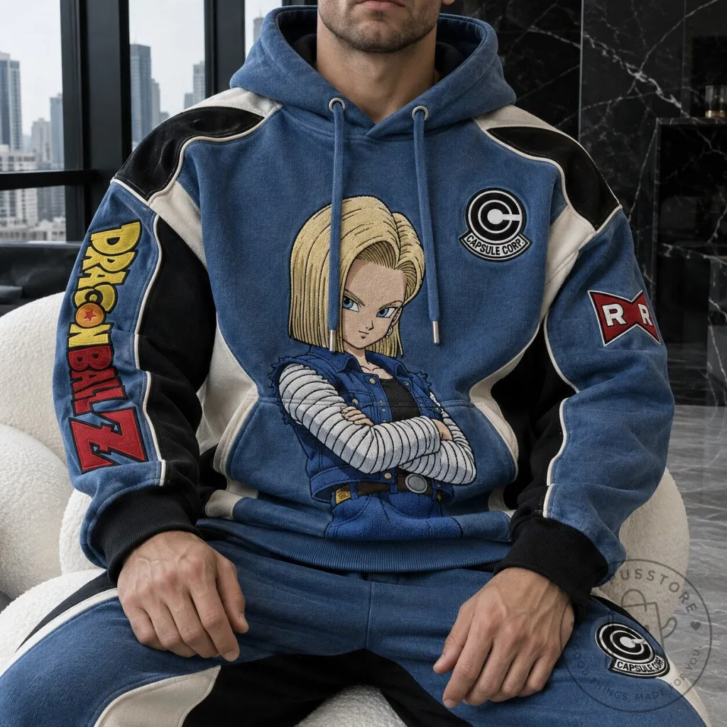 Dragon Ball Z Android 18 Capsule Corp Anime Graphic Print Hoodie Dragon Ball Z Android 18 Capsule Corp Anime Graphic Print Hoodie