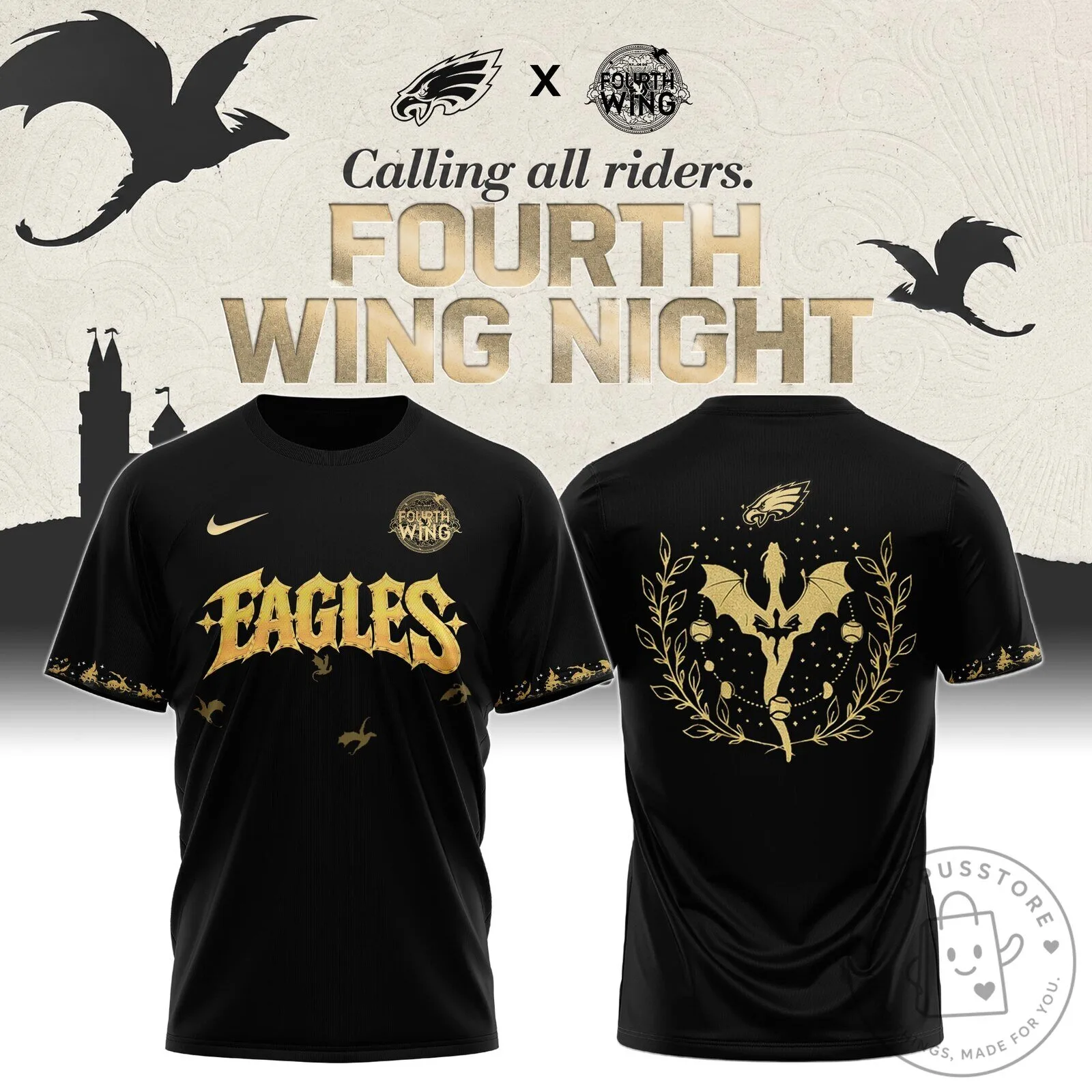 Philadelphia Eagles Fourth Wing Night Black Gold Dragon Fantasy Football Jersey