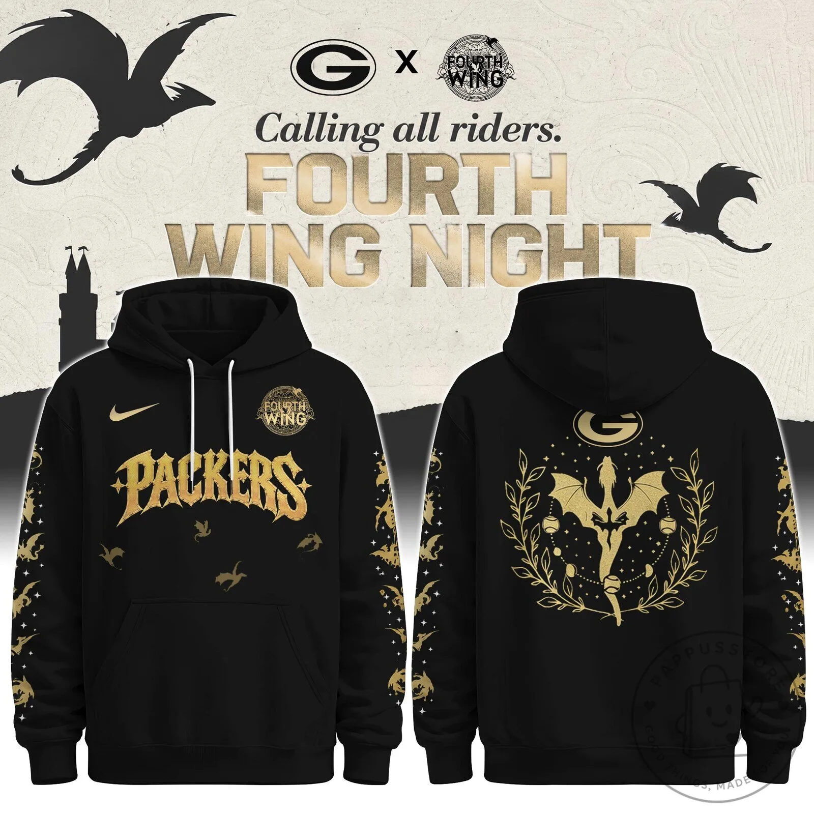 Green Bay Packers Fourth Wing Night Dragon Rider Black Hoodie 5 Green Bay Packers Fourth Wing Night Dragon Rider Black Hoodie