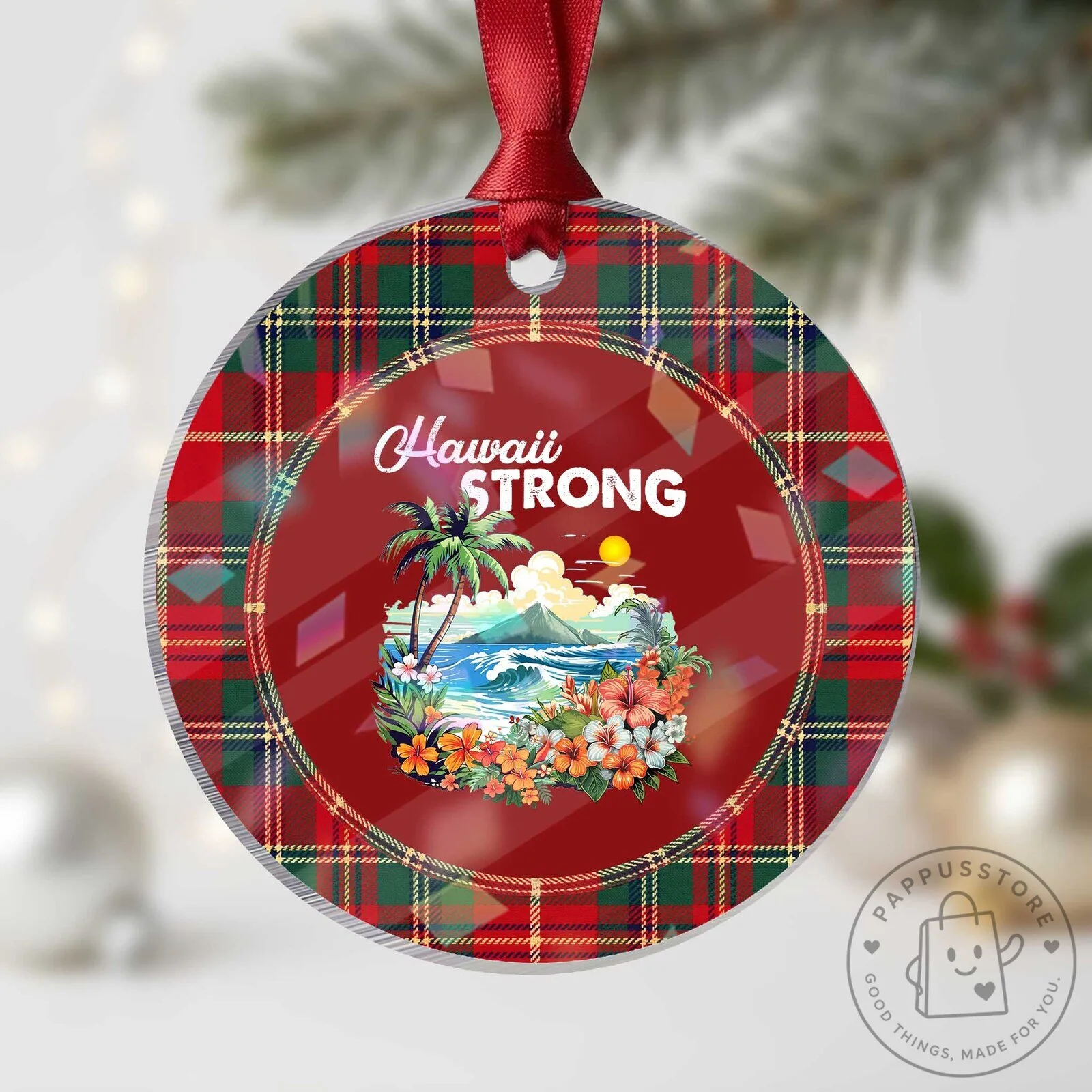 Hawaii Strong Hawaiian Islands Support Holographic Acrylic Round Ornament 1 Hawaii Strong Hawaiian Islands Support Holographic Acrylic Round Ornament