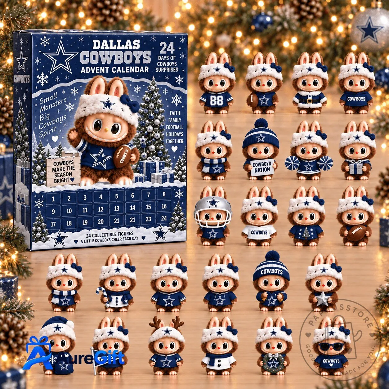 Dallas Cowboys Labubu Christmas Advent Calendar 24 Collectible Figurines 2D