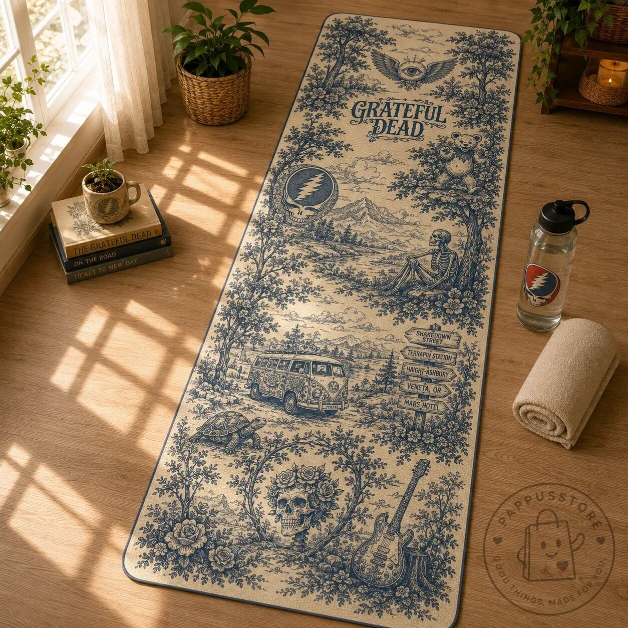 Grateful Dead Toile de Jouy Pattern Yoga Mat for Fitness and Exercise