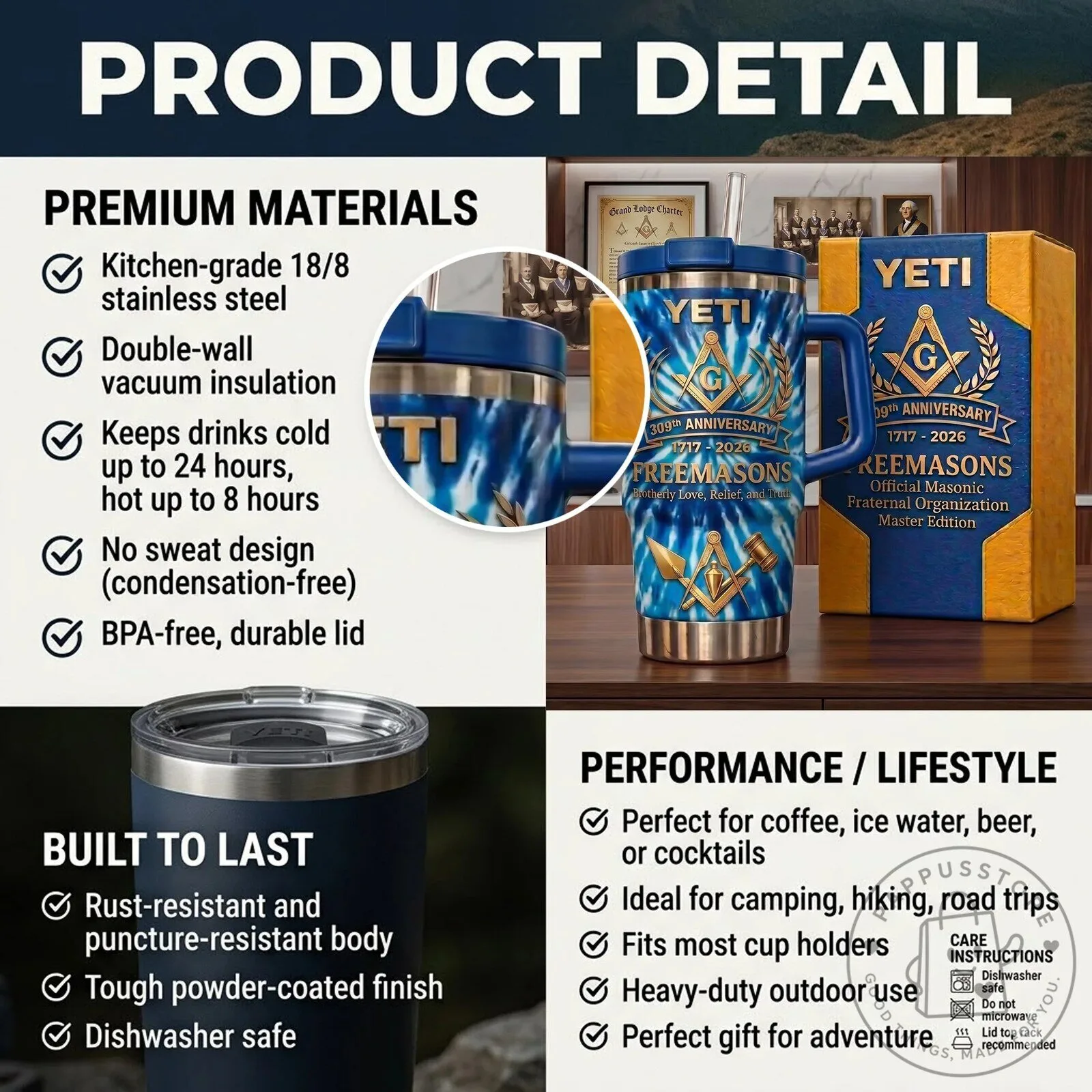 Freemasons 309th Anniversary Masonic Fraternal Organization Handle Tumbler 5 Freemasons 309th Anniversary Masonic Fraternal Organization Handle Tumbler