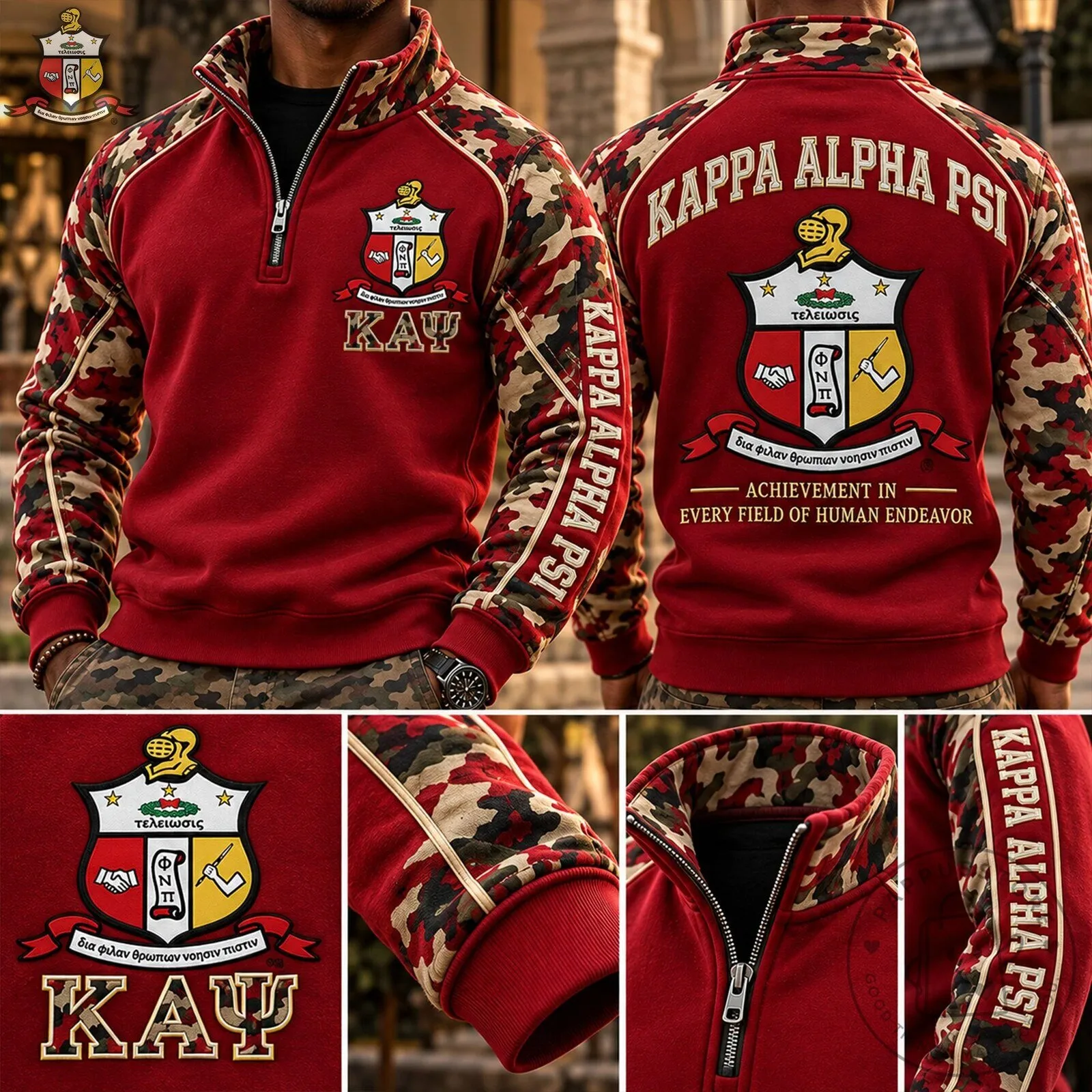 Kappa Alpha Psi Fraternity Red Camouflage Quarter-Zip Pullover Sweatshirt