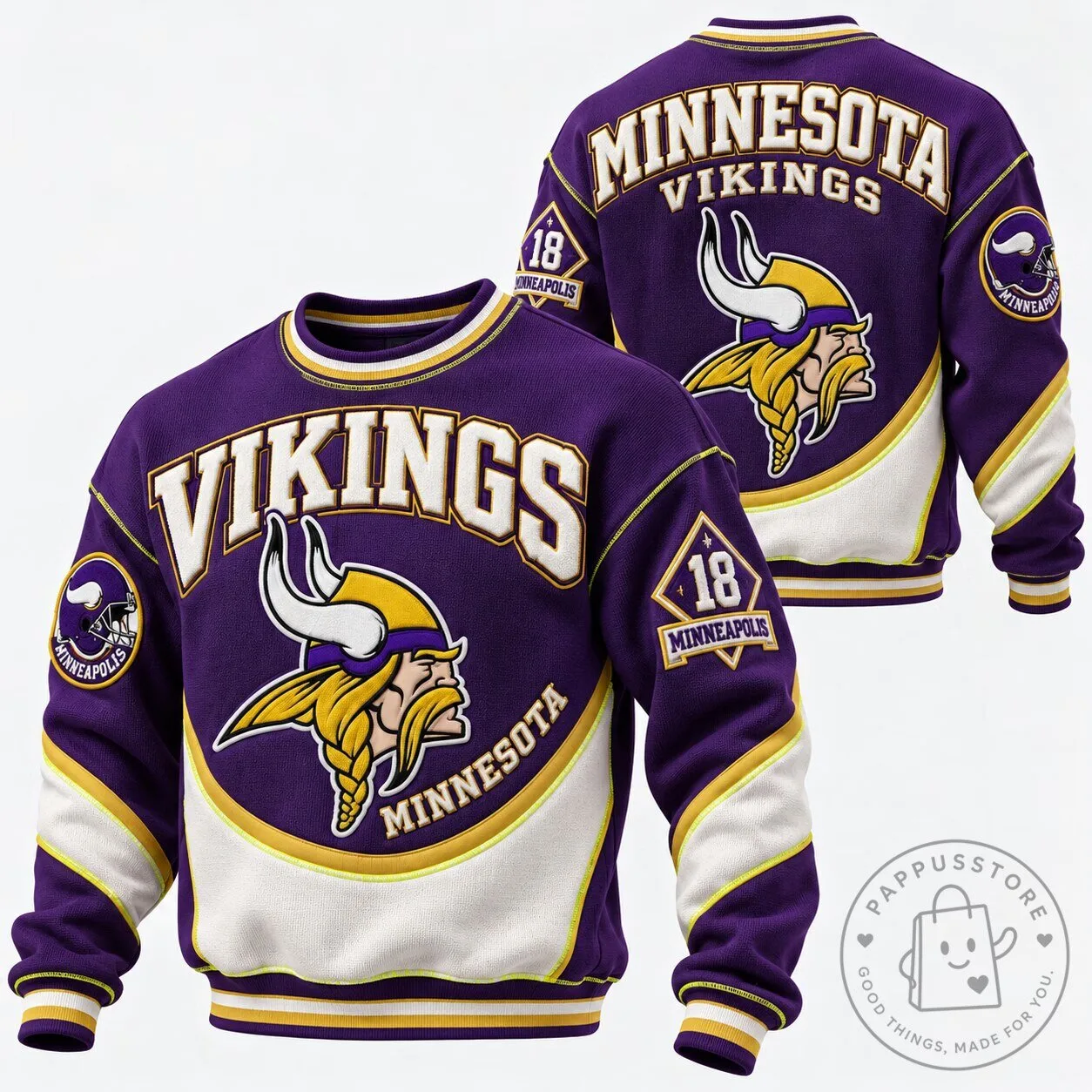 Minnesota Vikings Football Team Logo Purple and White Crewneck Sweatshirt 4 Minnesota Vikings Football Team Logo Purple and White Crewneck Sweatshirt