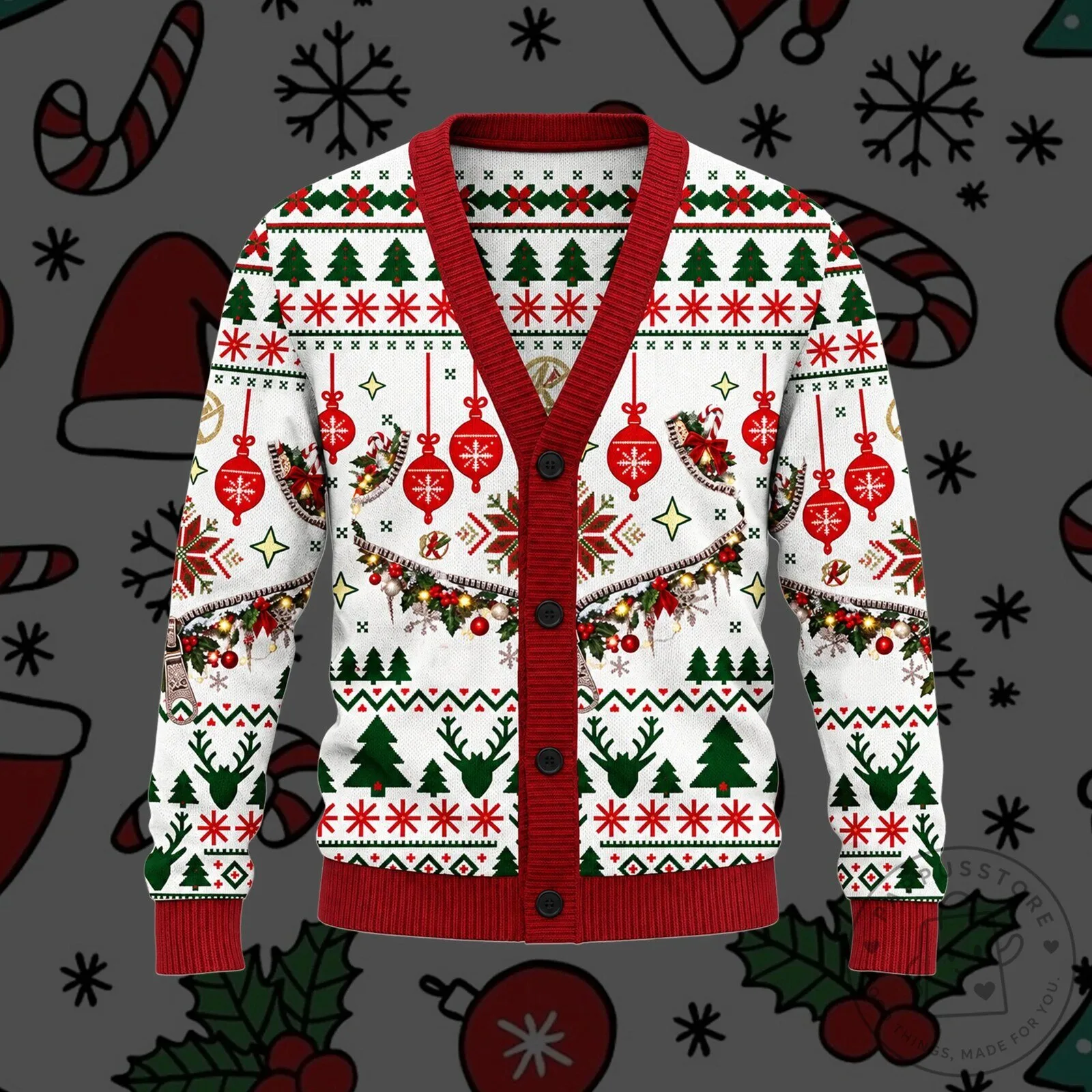 KATSEYE All I Want For Christmas Is You Festive Baubles Ugly Christmas Cardigan 9 KATSEYE All I Want For Christmas Is You Festive Baubles Ugly Christmas Cardigan